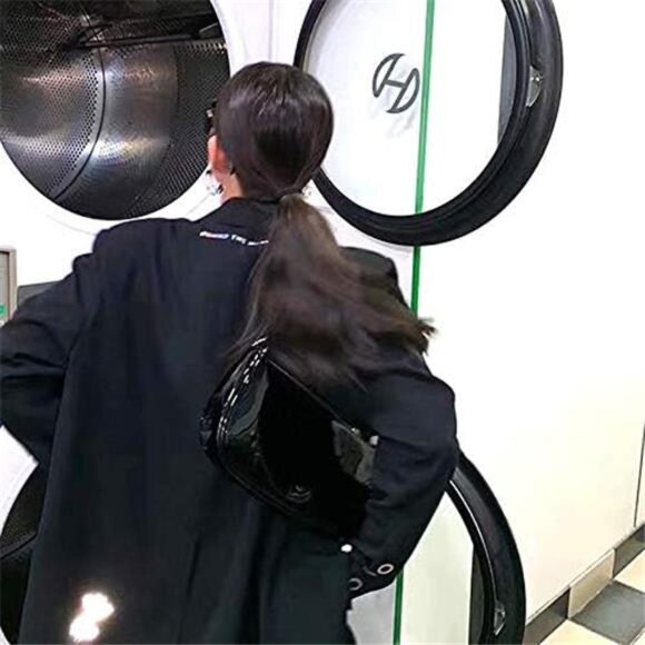 Black Patent Leather Clutch Purse Shoulder Bag Evening Handbag Wedding Party - Picture 3 of 8